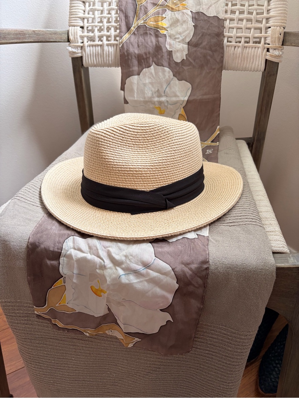 Classic Straw Fedora Hat with Black Band - Neutral Beige
